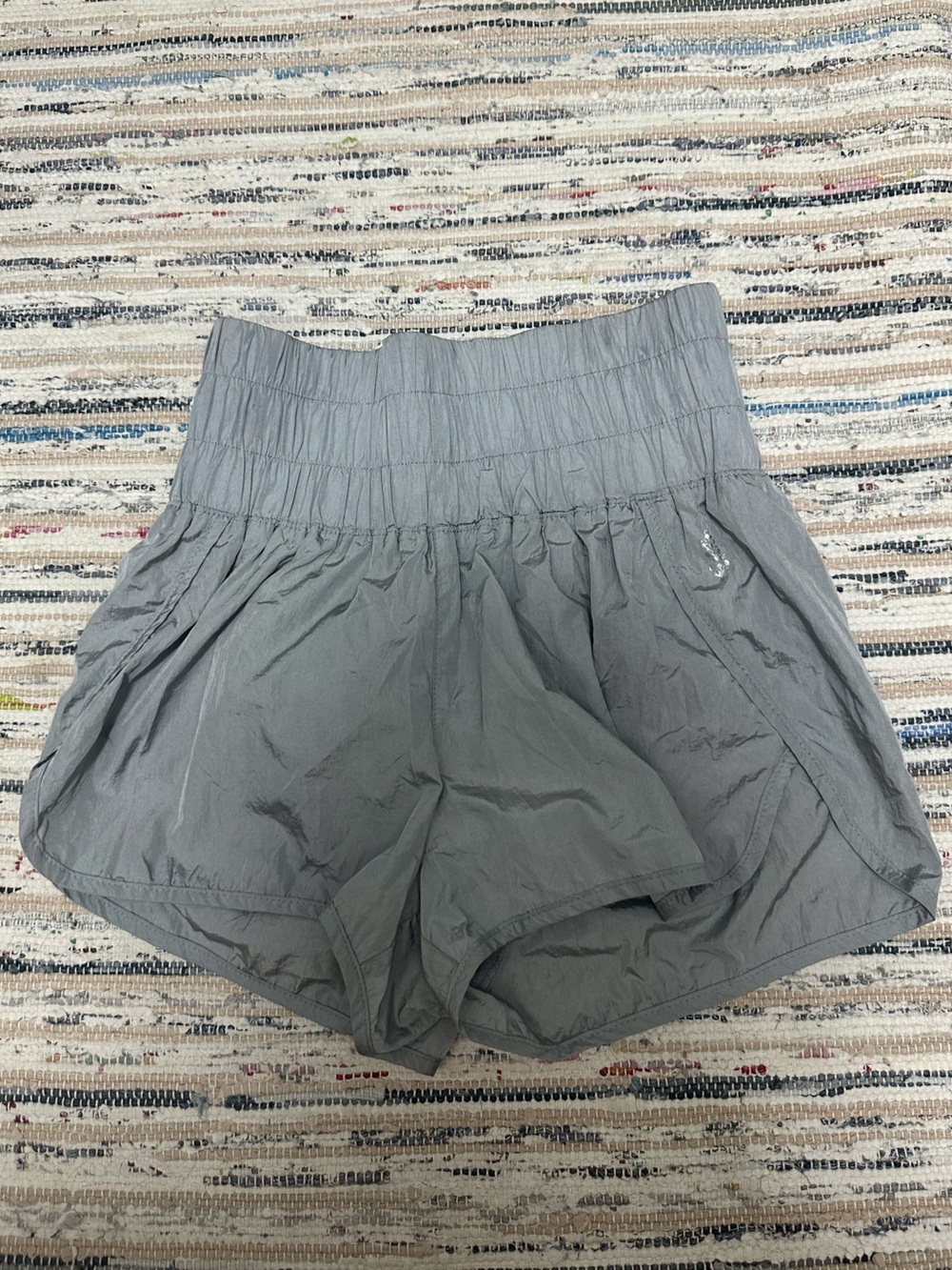 High-Waist Gray Elastic Waist Shorts